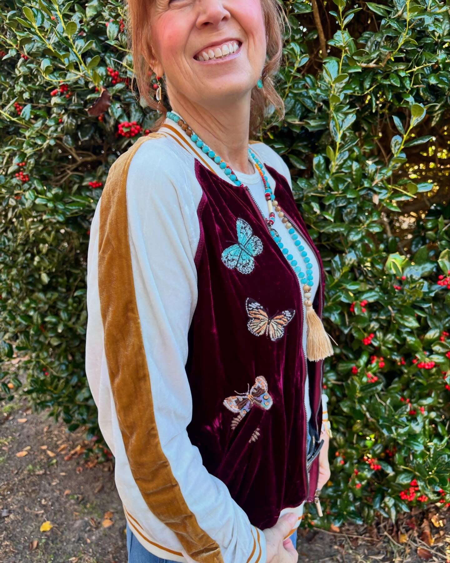 Velvet Embroidered  Baseball Jacket with Butterflies