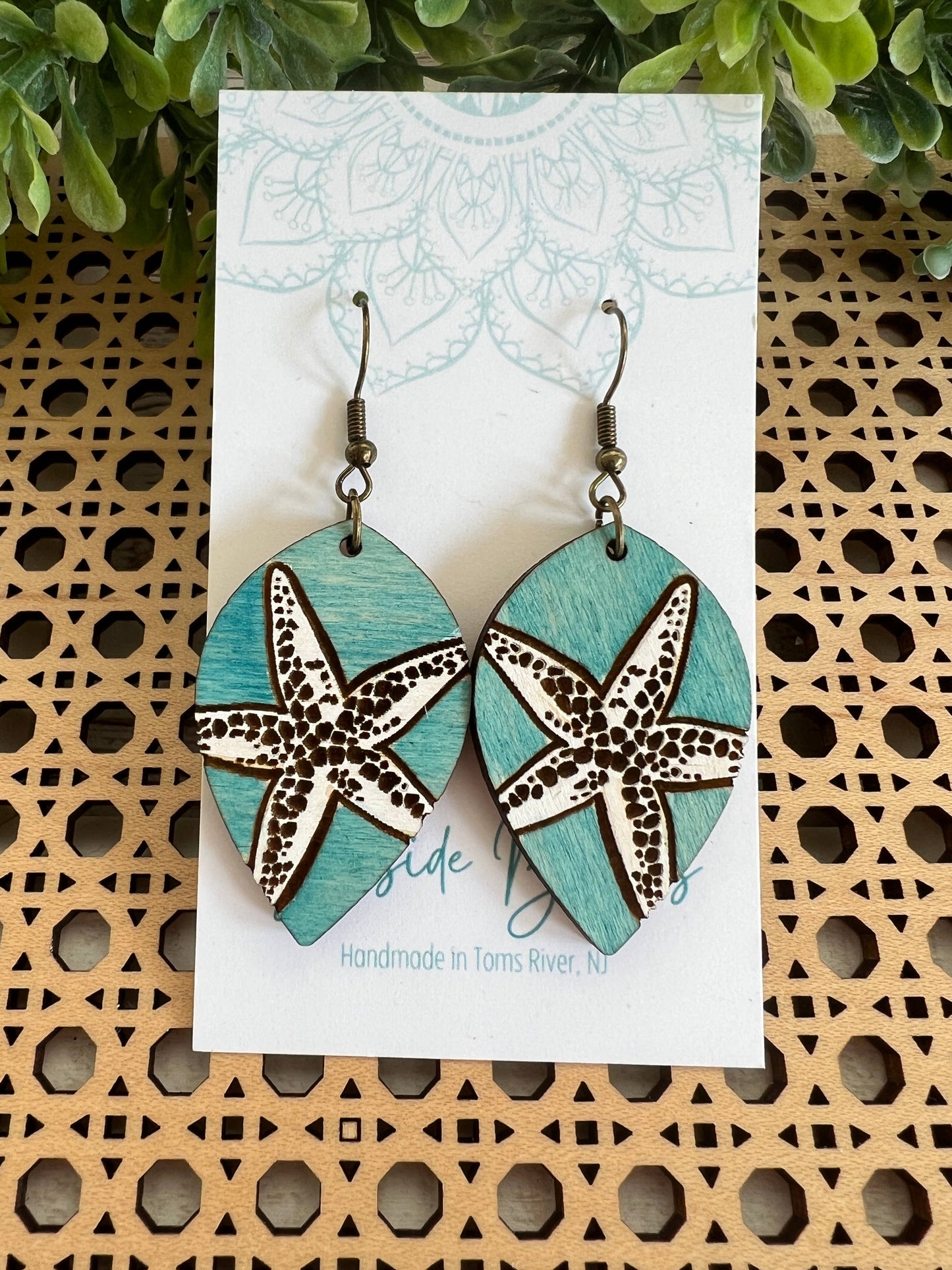 Starfish light blue hand painted lightweight wood