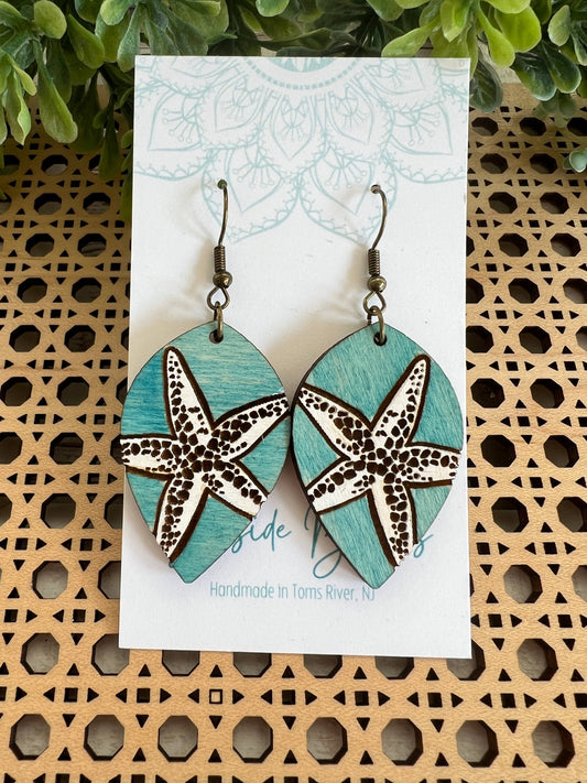 Starfish light blue hand painted lightweight wood