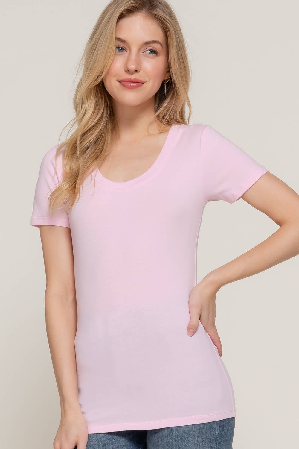 Short Sleeve Scoop Neck Cotton Jersey Top