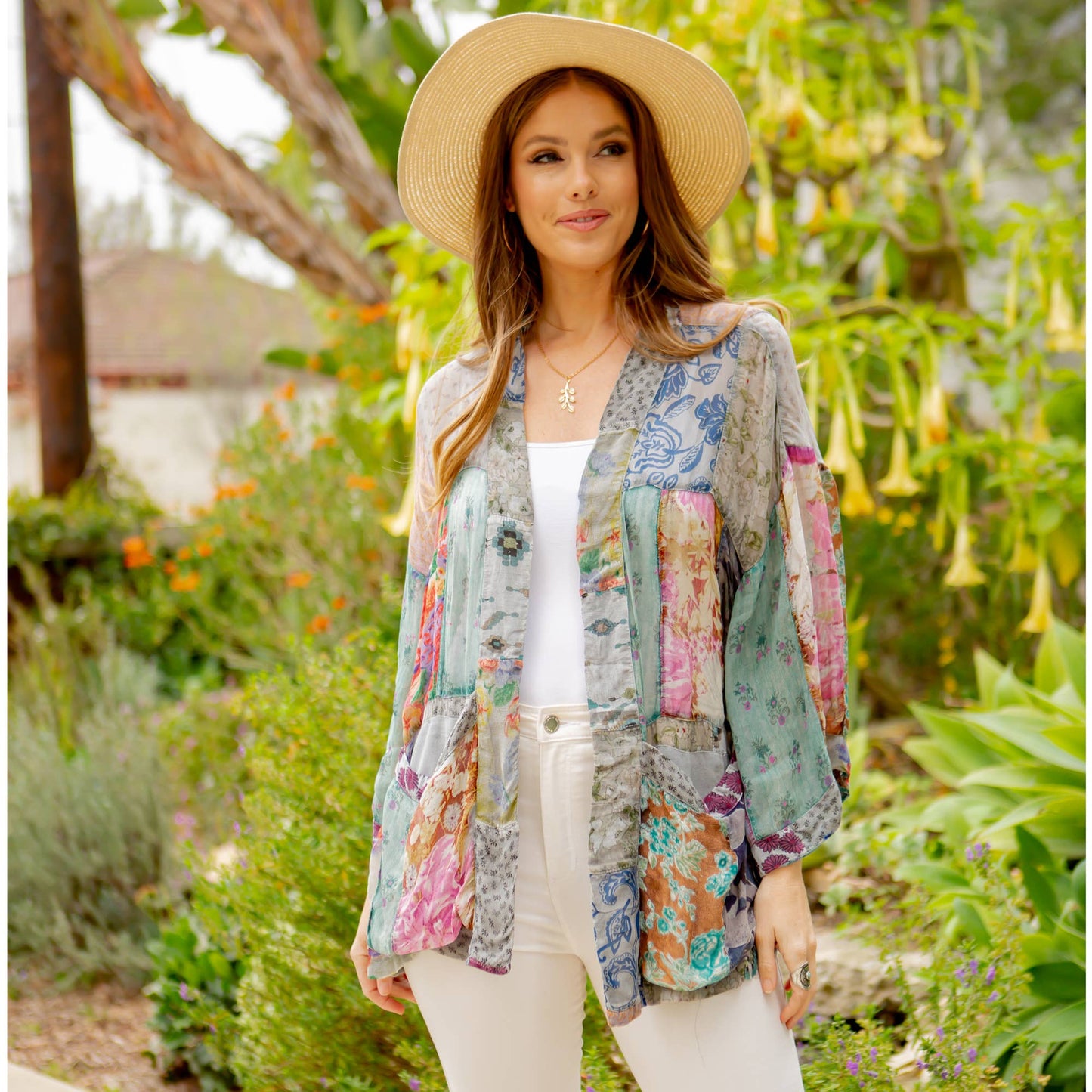 Kimono Top In Overdyed Mix N Match Patches