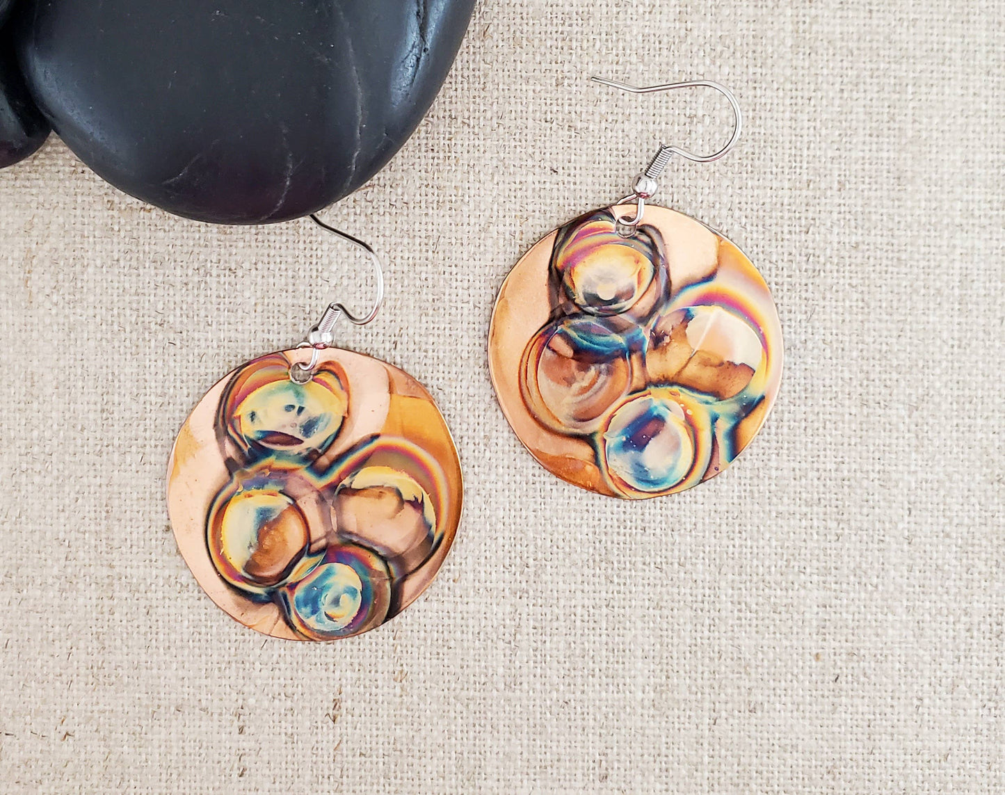 Various Size Flame Paint Copper Circle Earrings