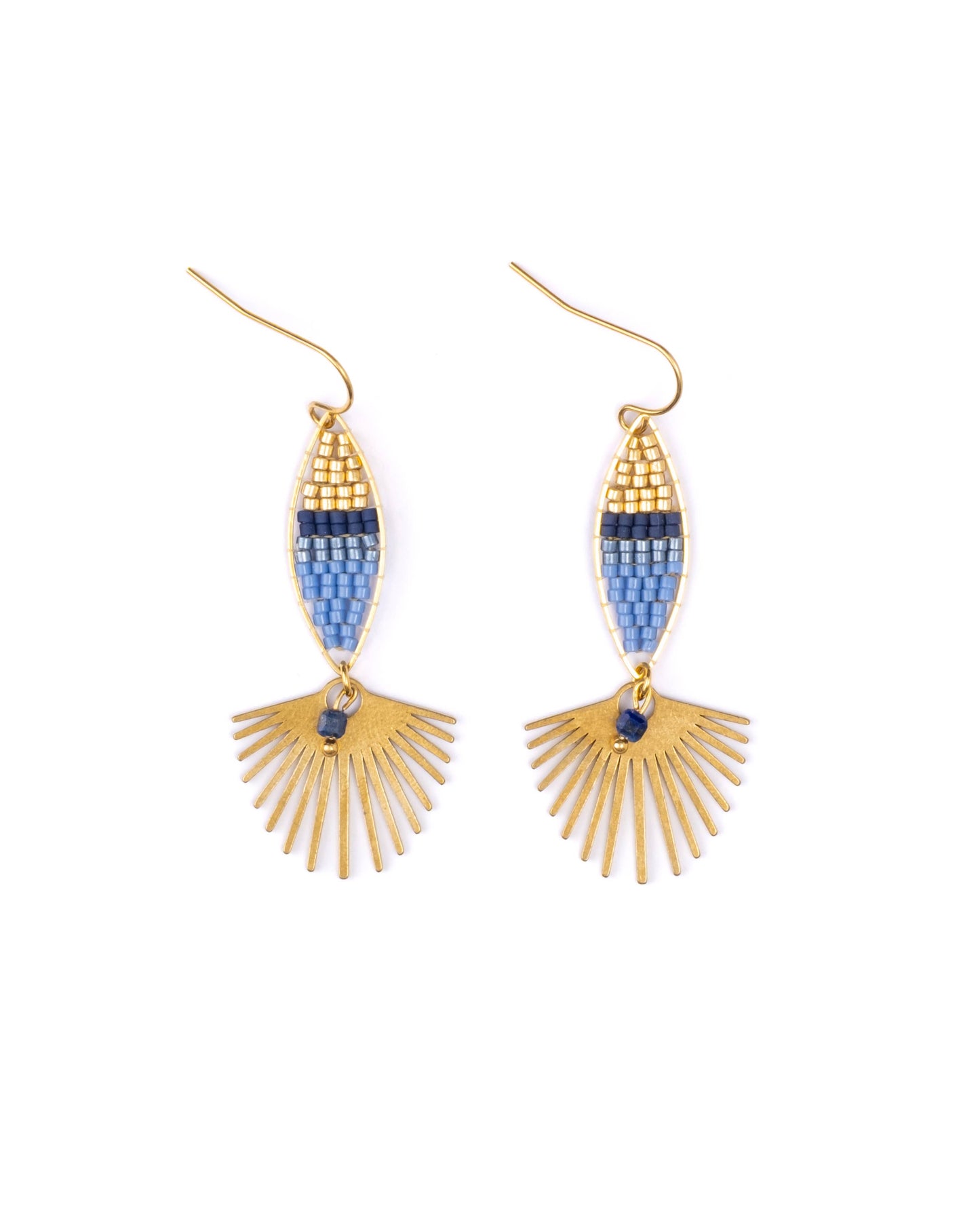 Beaded Handwoven Cotton Candy Dangle Earrings (Aqua)