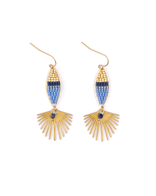 Beaded Handwoven Cotton Candy Dangle Earrings (Blue)