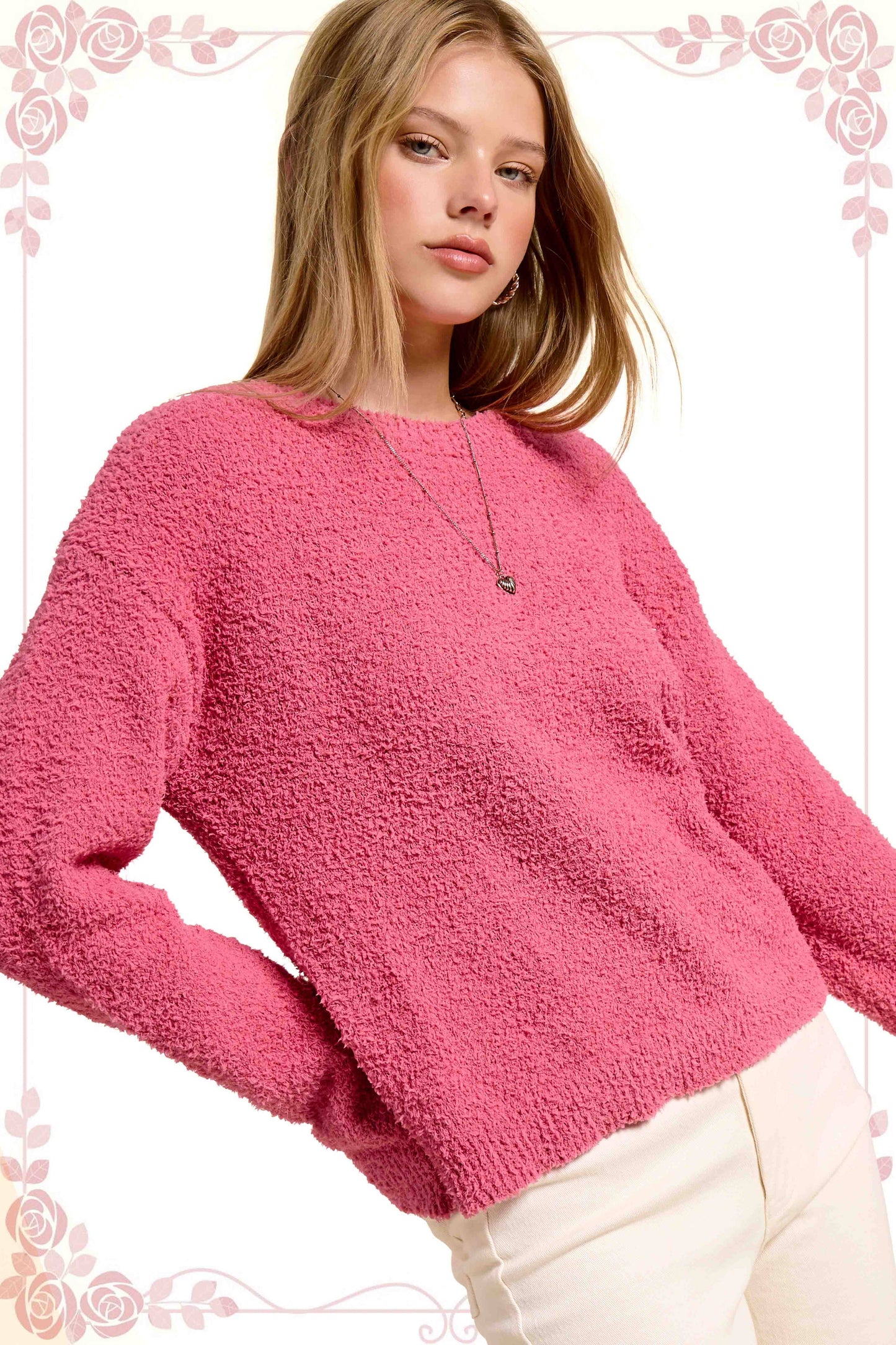 Fuzzy Reversible Drawstring V-Neck Sweater