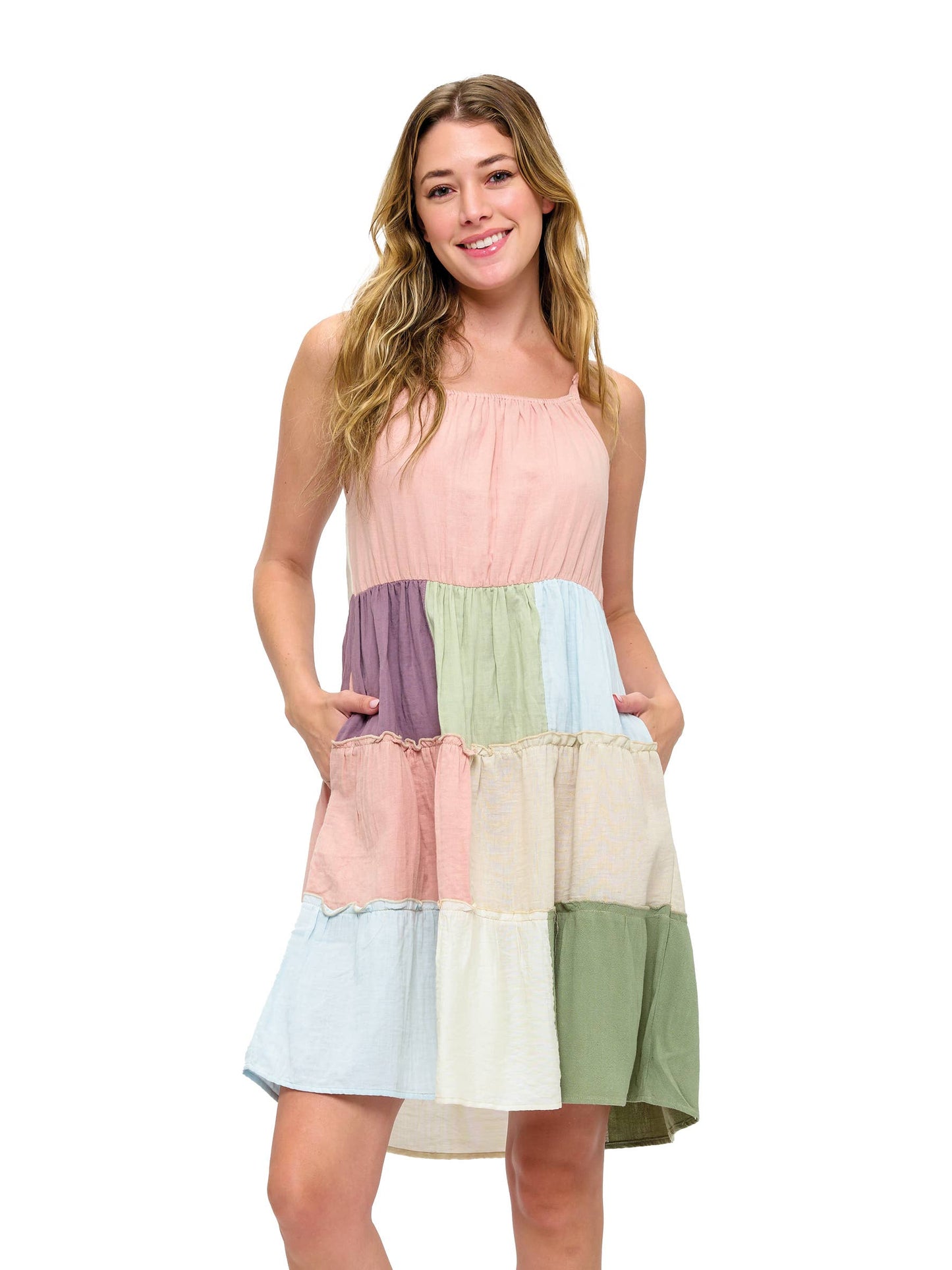 Flowy Tiered Colorblock Patchwork Dress