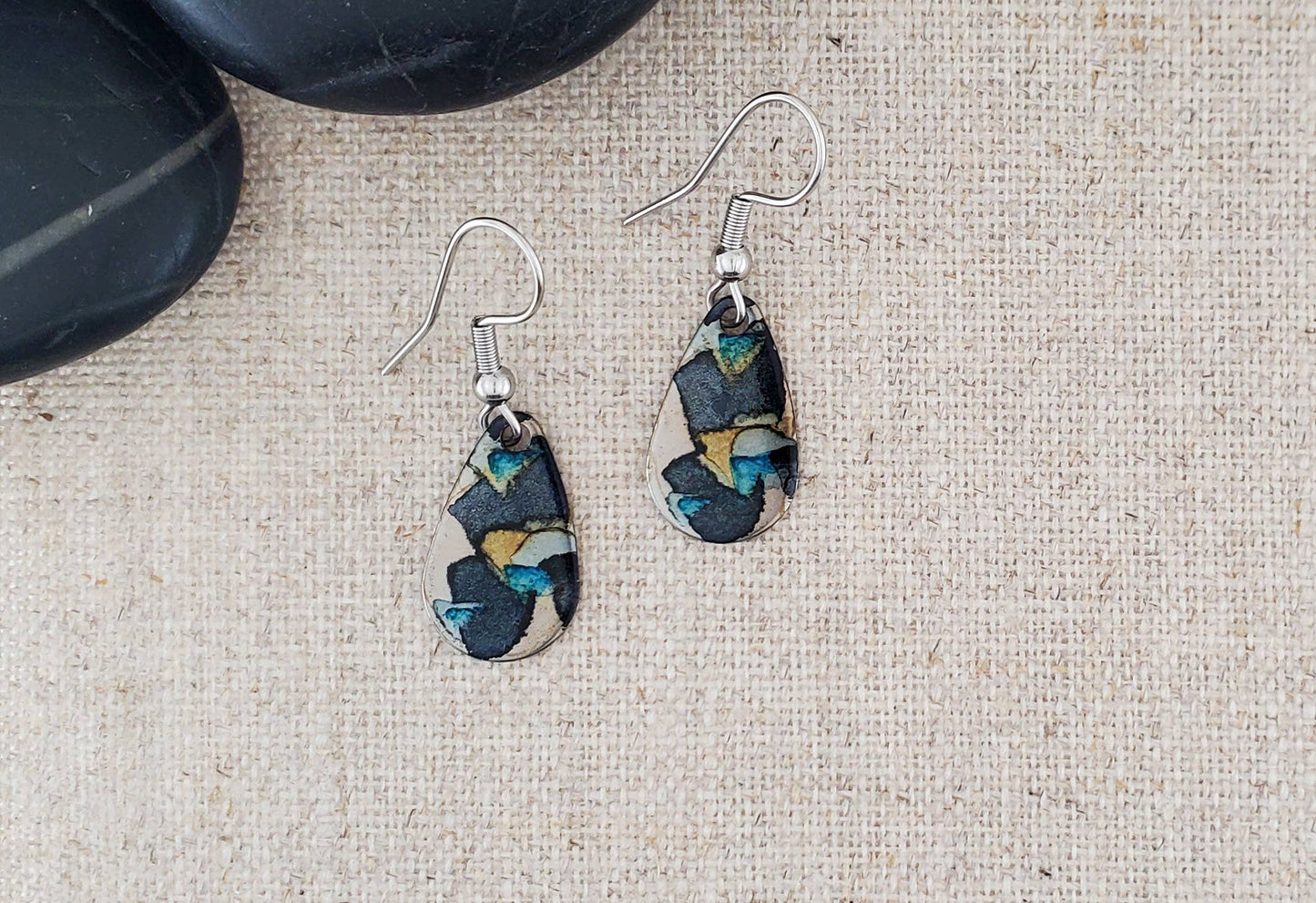 Alcohol Ink Stainless Steel Small Teardrop Earrings