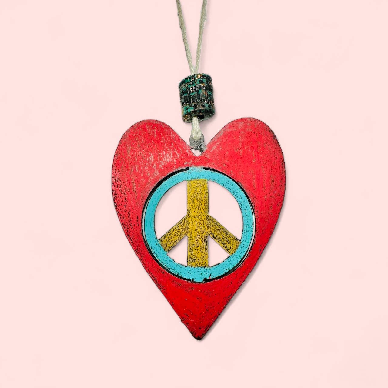 HEART ornament Cute hippie metal gift Peace Sign Sustainable
