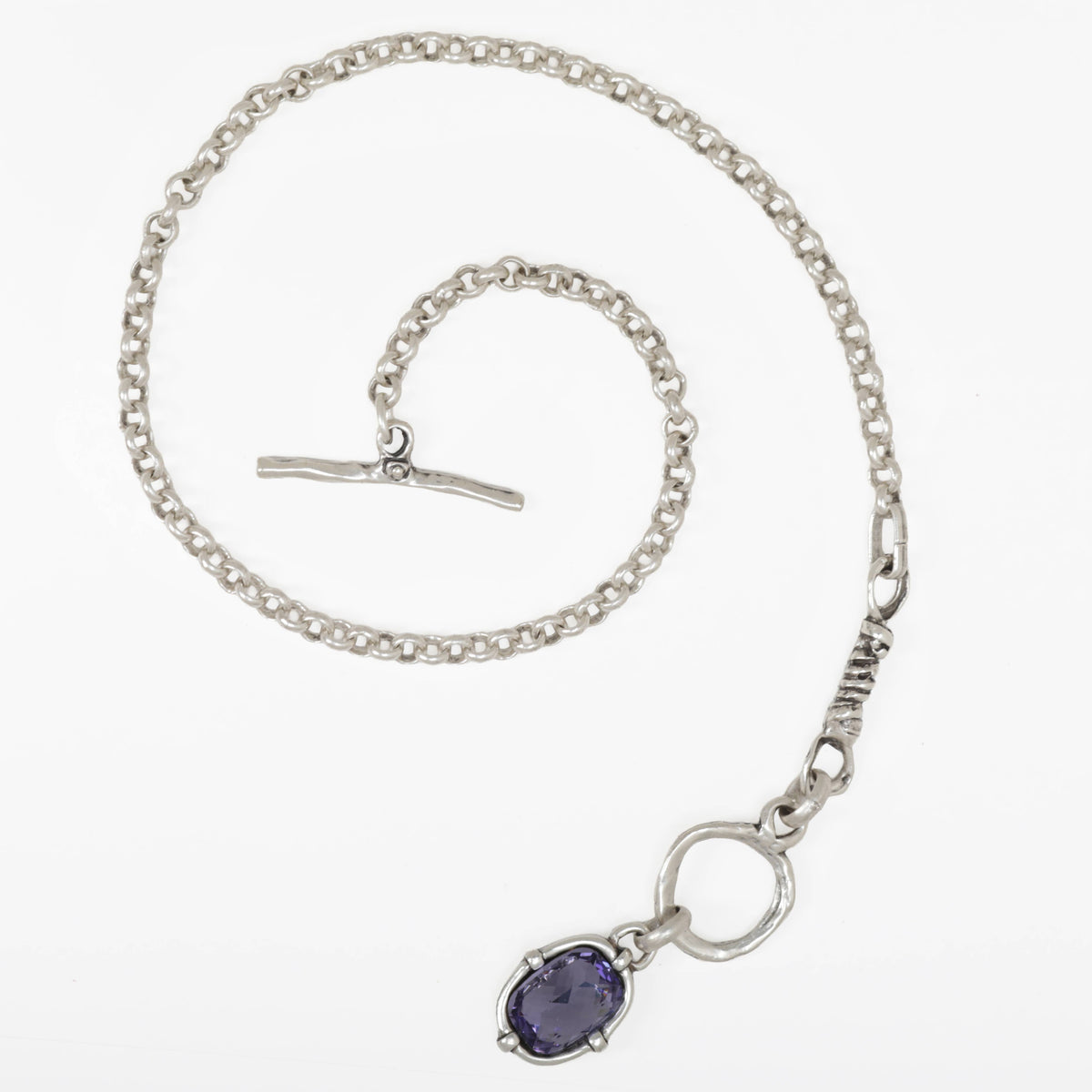 Handmade Purple Crystal Pewter Necklace - 4026