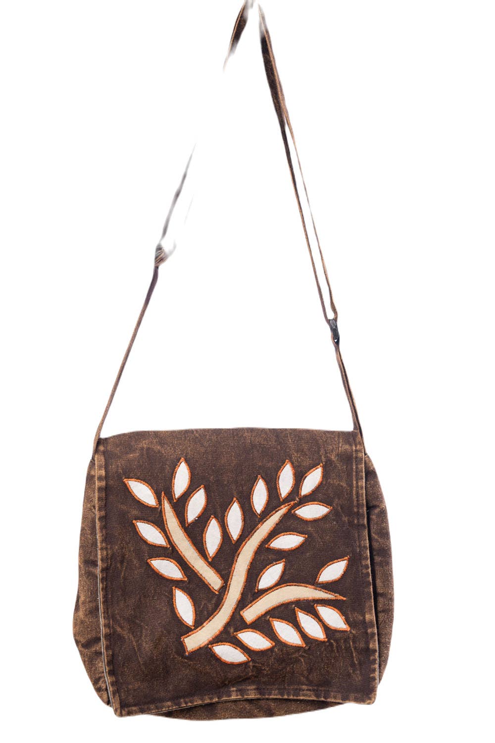 Cotton Brown Falling Leaf Shoulder Bag - Handcrafted Handbag