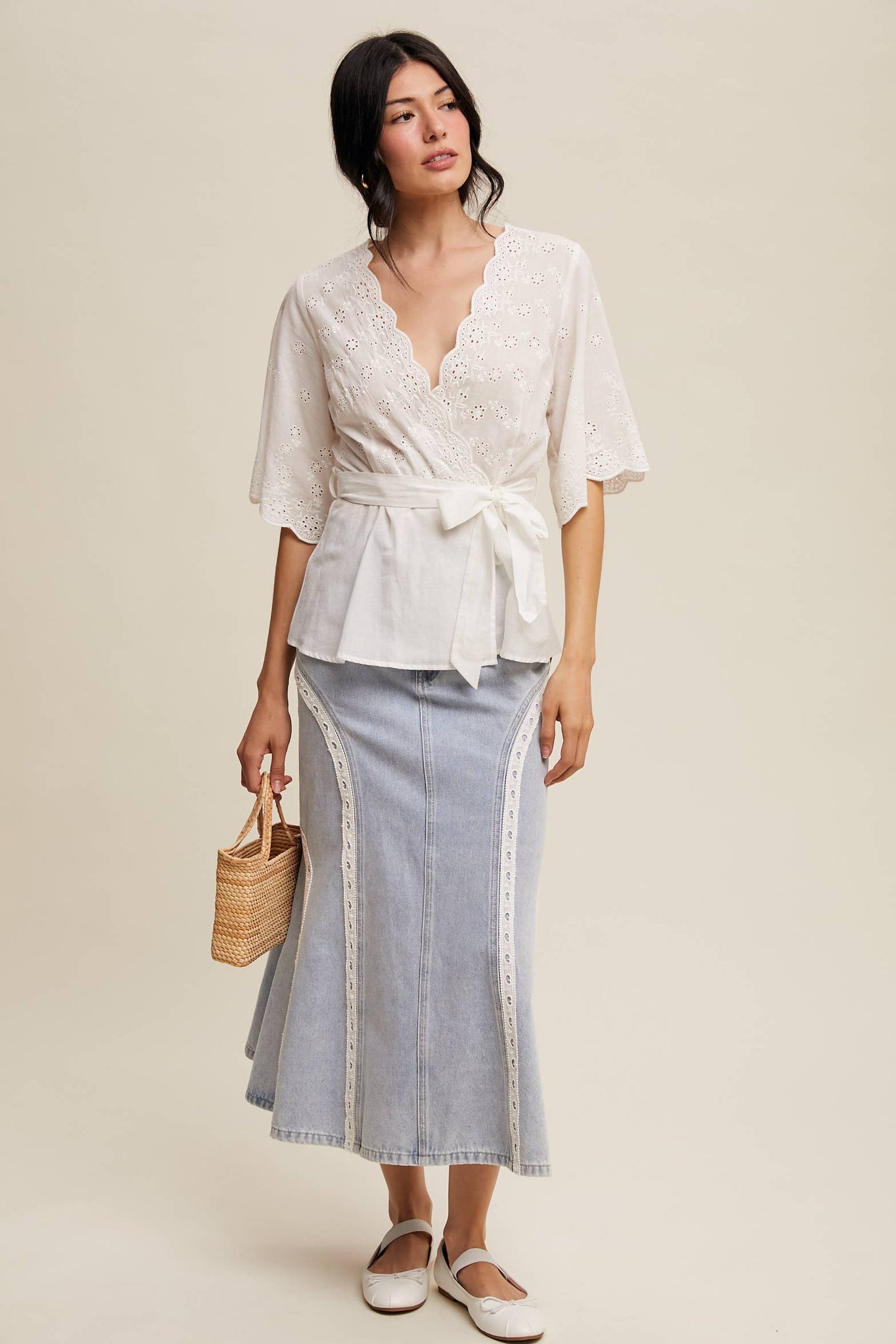 Eyelet Embroidered Wrap Blouse
