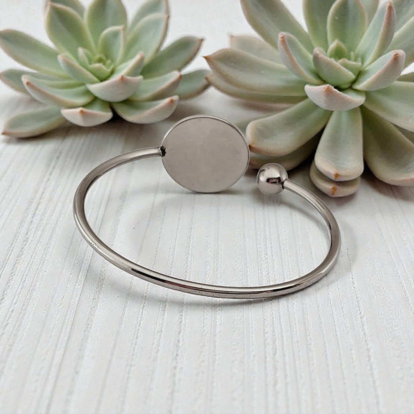 Indian Agate & Stainless Bangle Bracelet