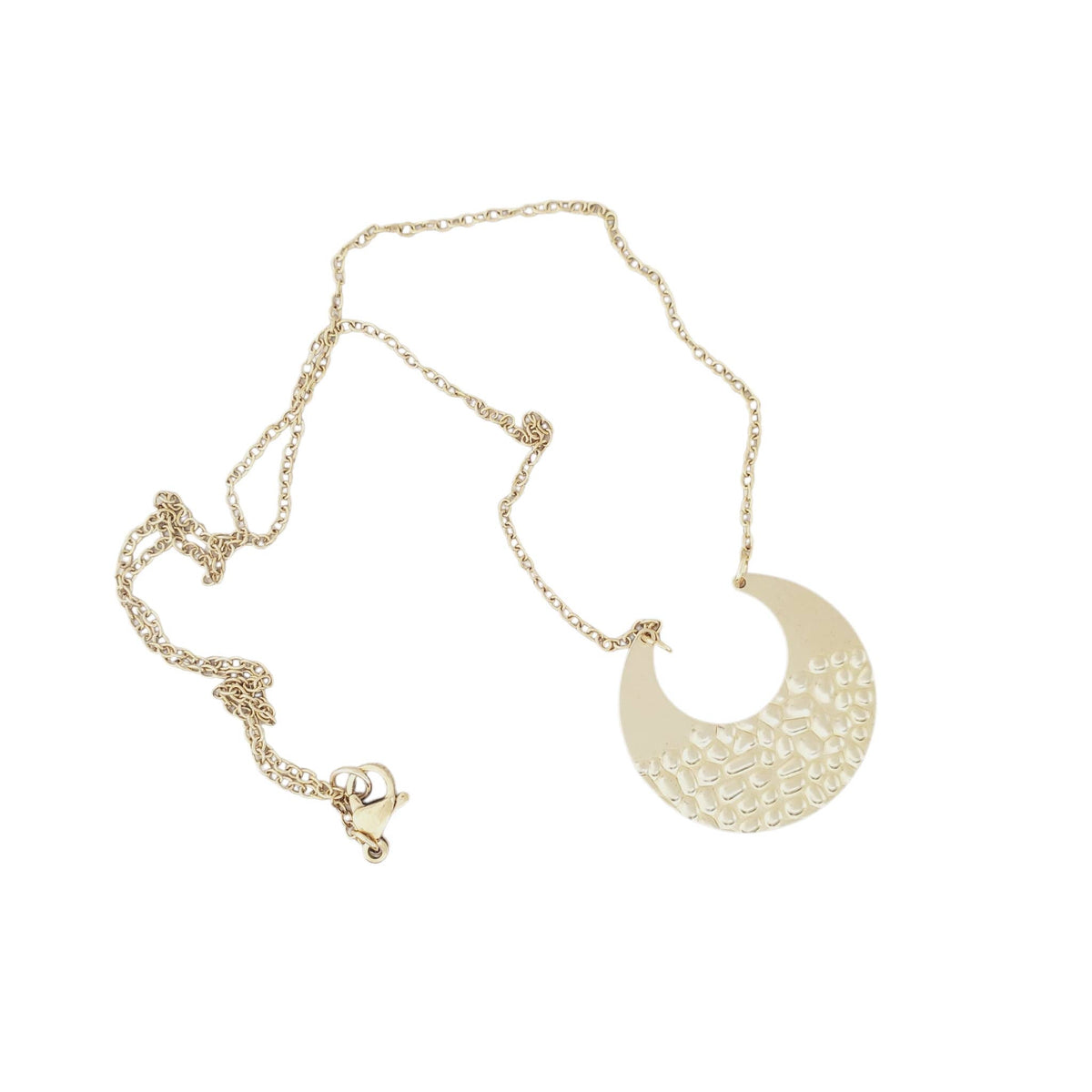 Dimpled Crescent Gold Plated Stainless Steel Necklace