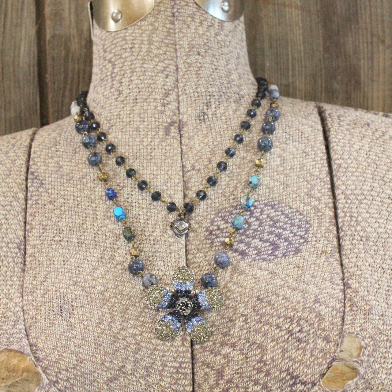 Shades Of Blue Budding Beaded Layered Necklace
