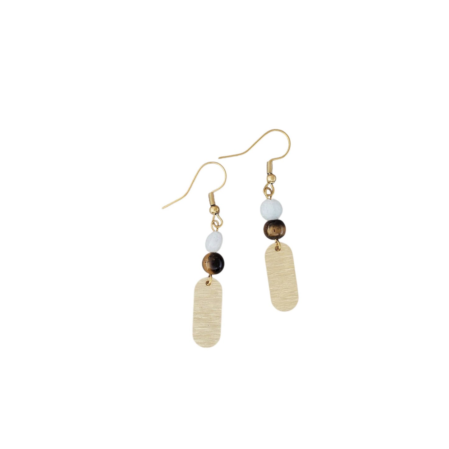 Brass Drop with Amazonite & Tigers Eye Earrings