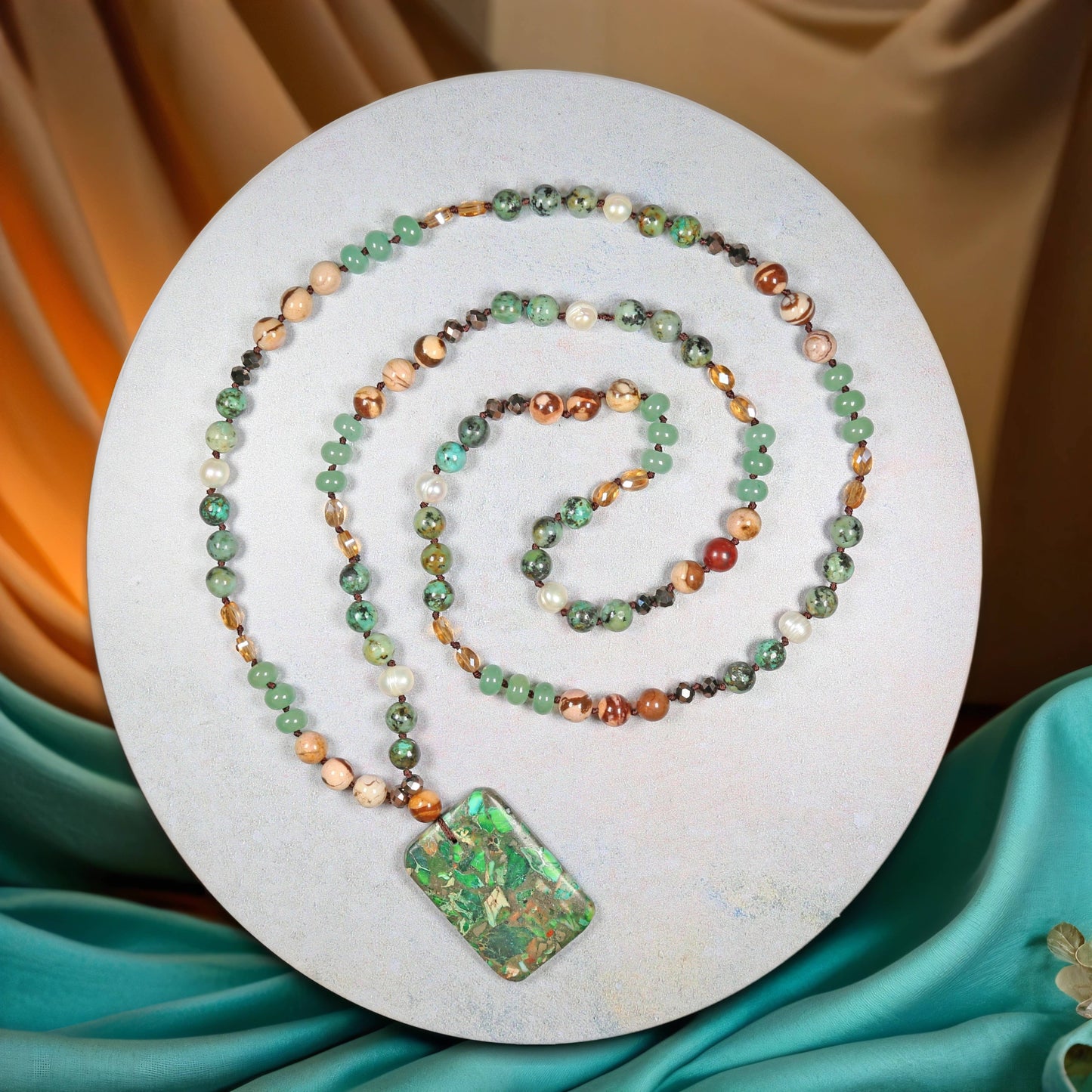 Multi-Gemstones Pendant Necklace.