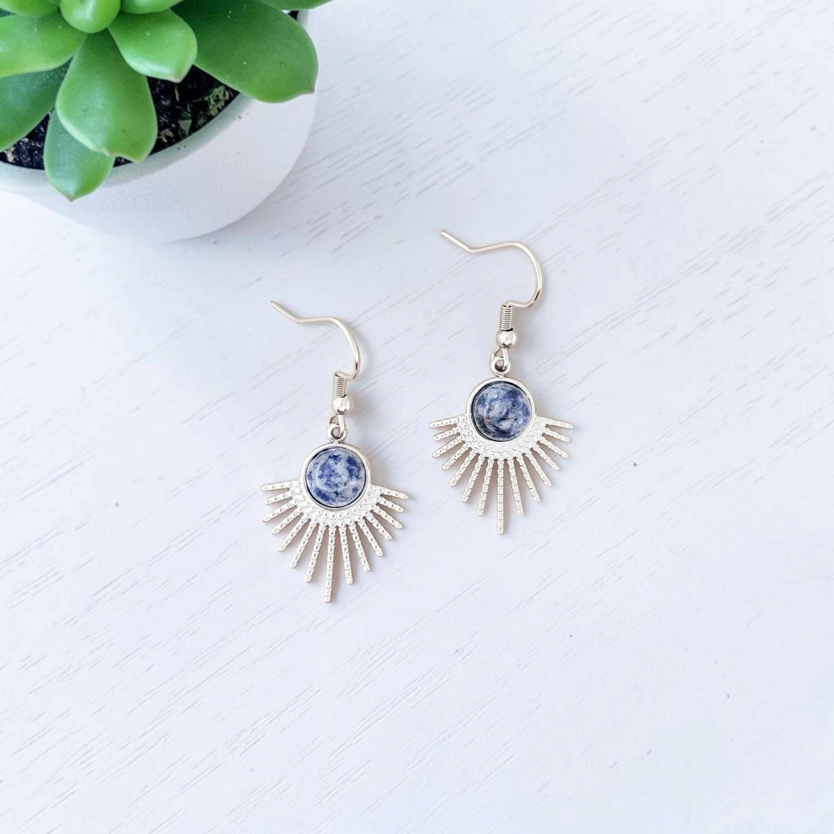 Sodalite Stainless Starburst Earrings