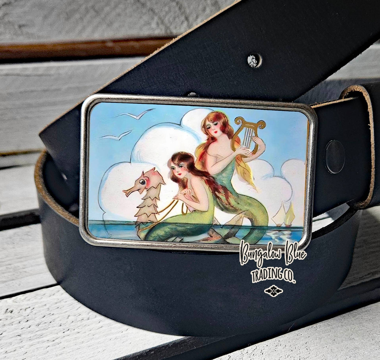 Mermaids on a Seahorse Belt Buckle