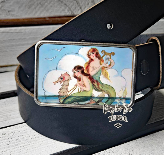 Mermaids on a Seahorse Belt Buckle