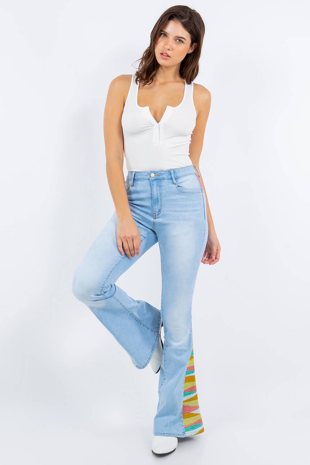 Groovy Sunrise Embroidery Bellbottom Jeans