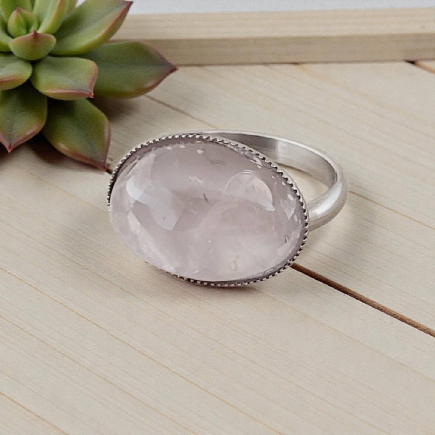 Rose Quartz & Stainless Adjustable Ring
