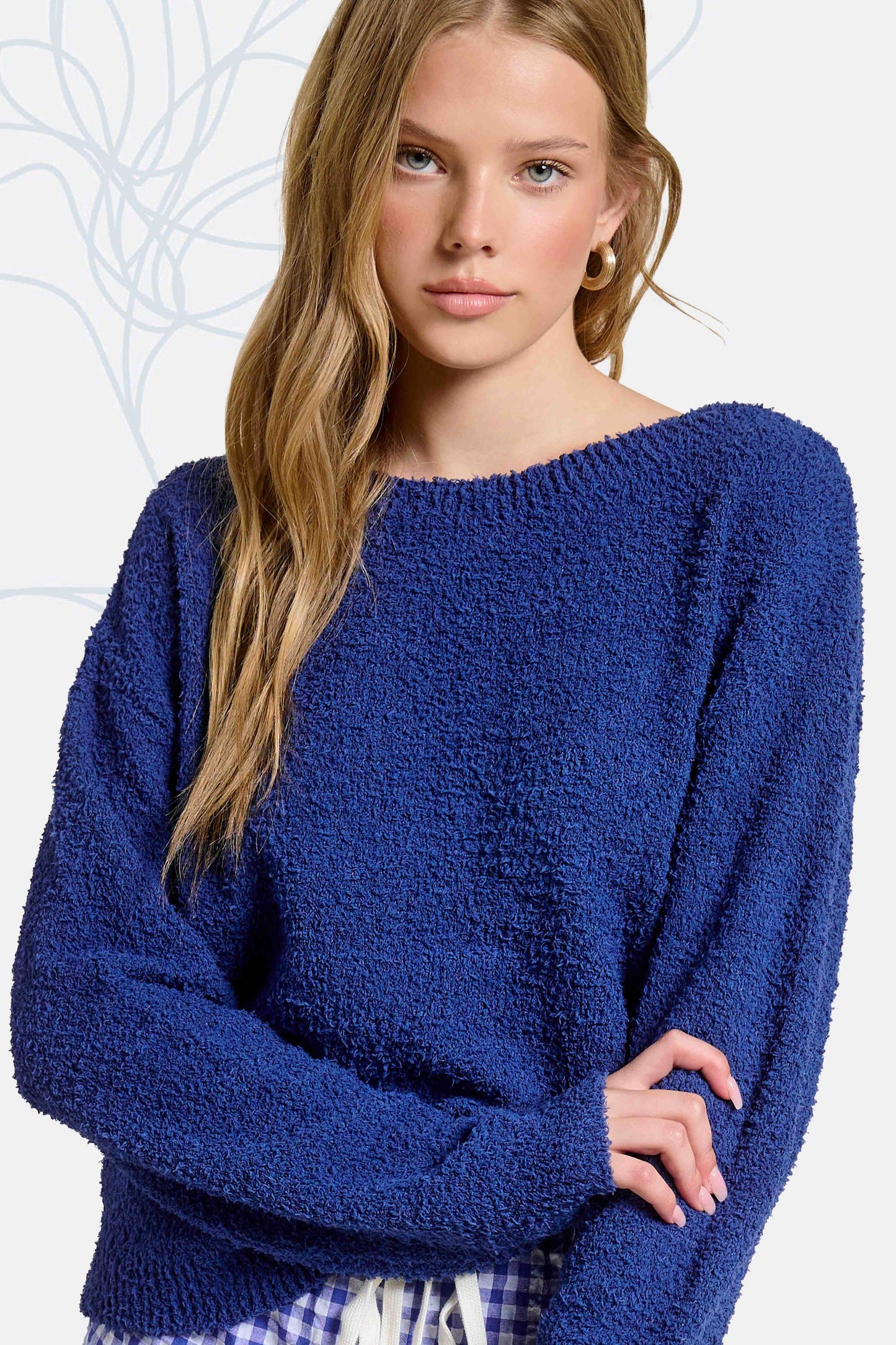 Fuzzy Reversible Drawstring V-Neck Sweater