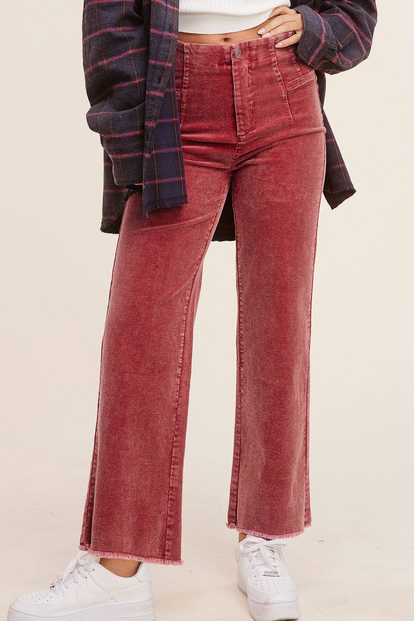 MCP4220-Mineral Washed High Waisted Wide Leg Corduroy Pants