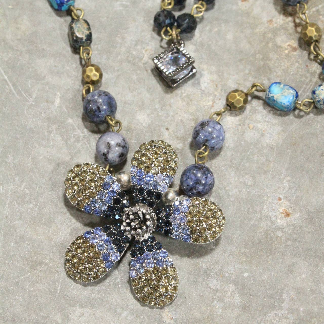 Shades Of Blue Budding Beaded Layered Necklace