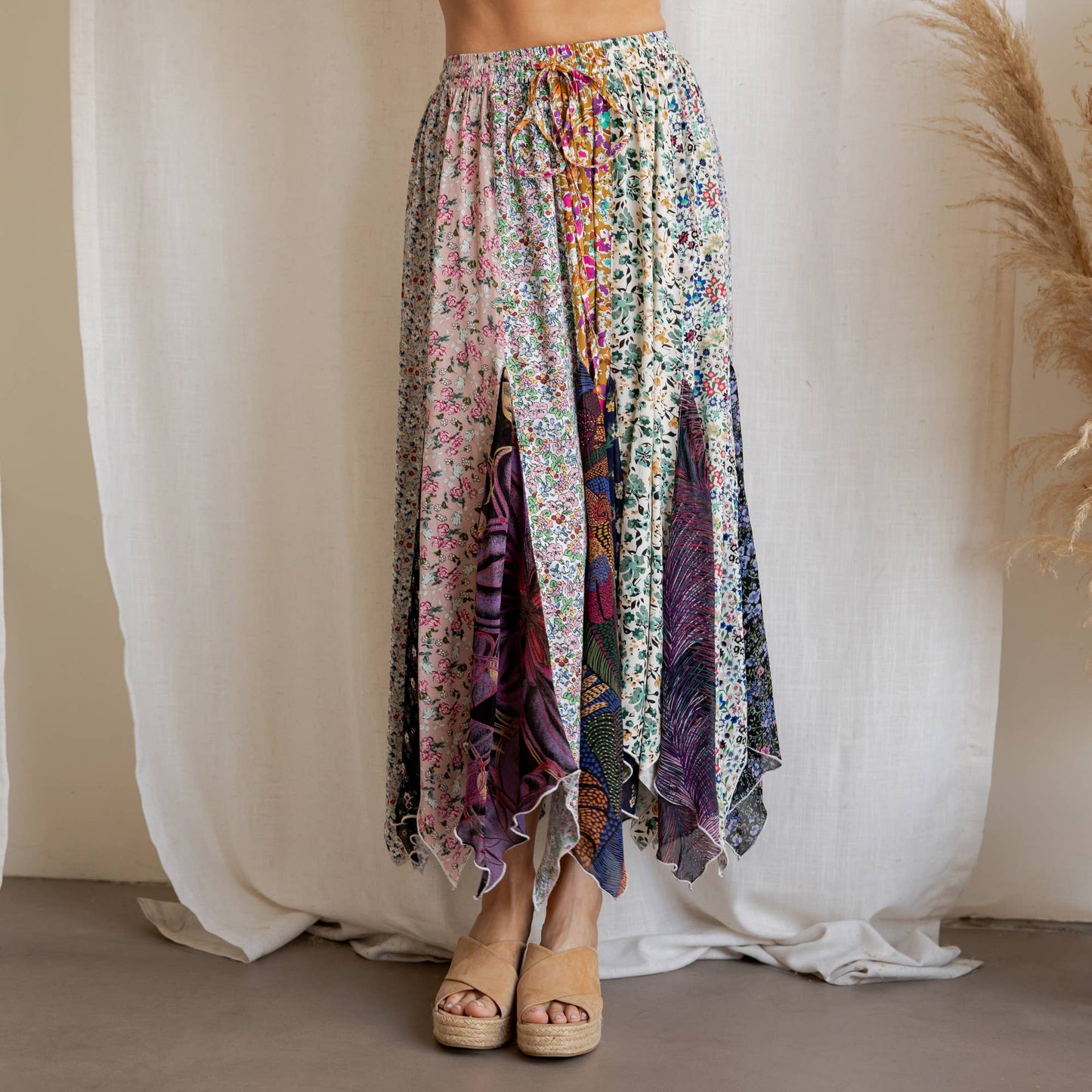 Artisan Bohemian Patchwork Handkerchief Maxi Skirt NEW