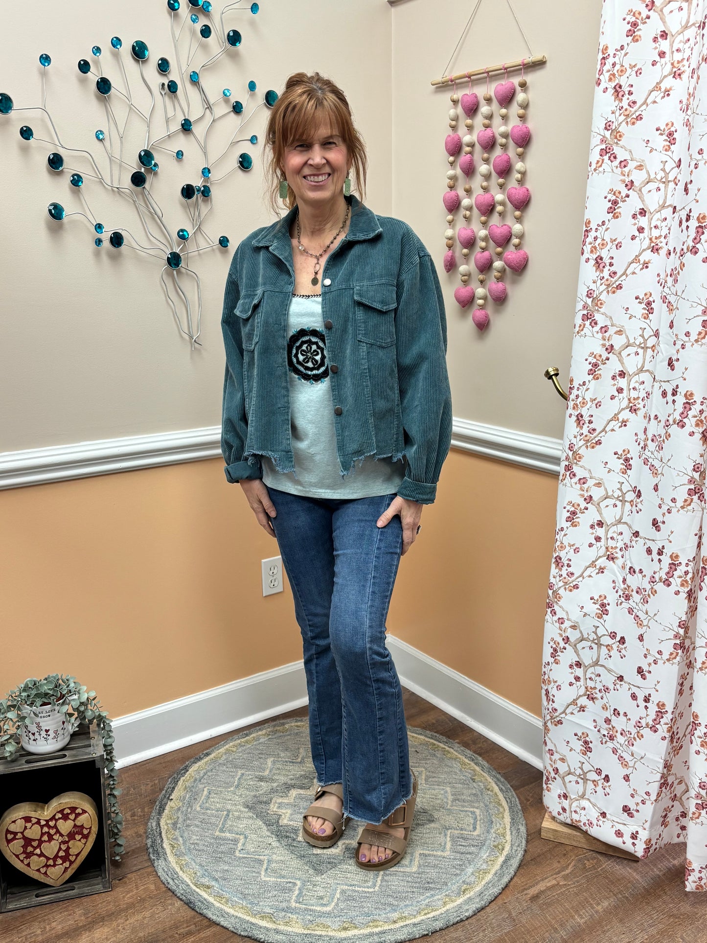 Washed Corduroy Button Jacket-Available in Green and Black