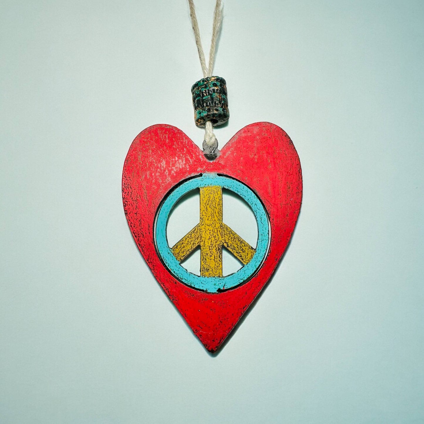 HEART ornament Cute hippie metal gift Peace Sign Sustainable
