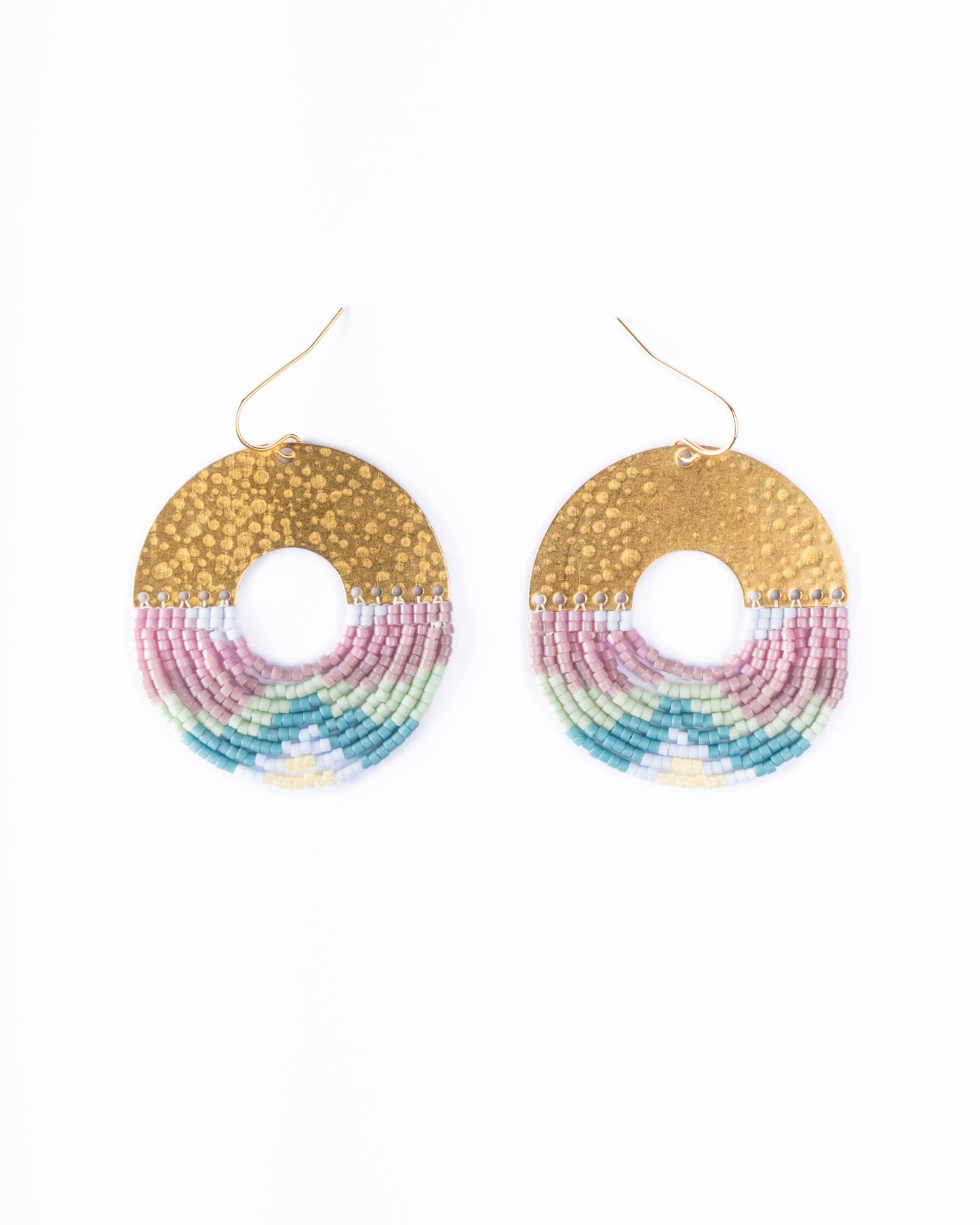 Beaded Handwoven Organic Circular Fringe Earrings (Earth)
