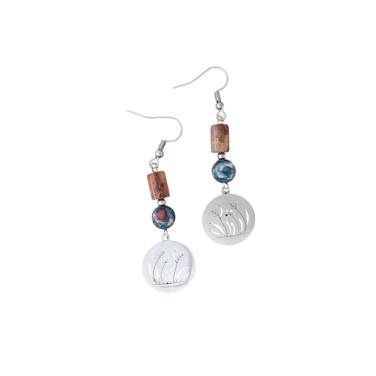Jasper, Glass & Stainless Earrings