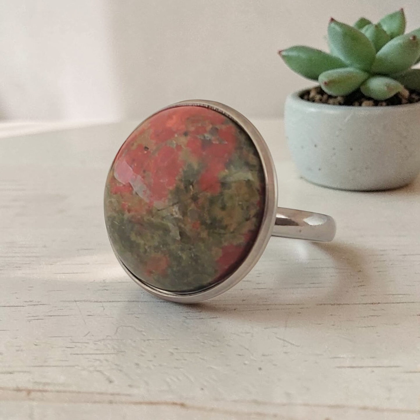 Unakite & Stainless Adjustable Ring
