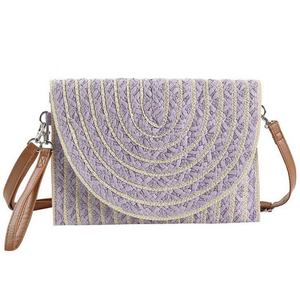 COLOR STRIPED TWO TONE STRAW CLUTCH & CROSSBODY BAG