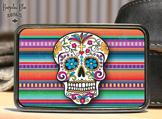 Serape Sugar Skull Belt Belt Buckle