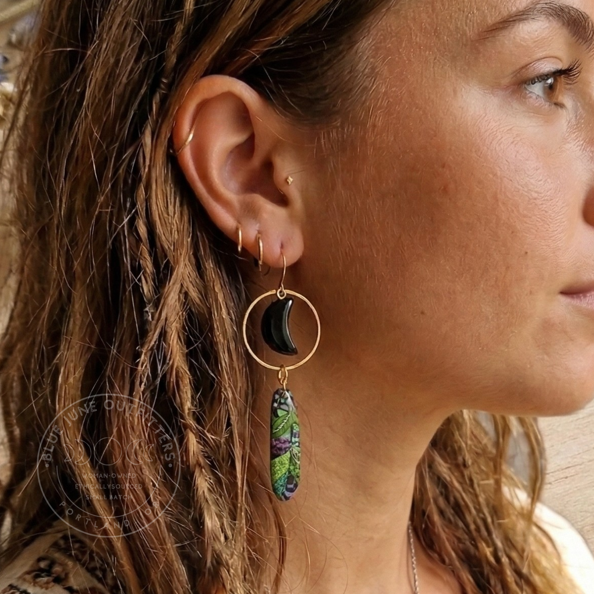 Bohemian Obsidian Feather Dangle Earrings