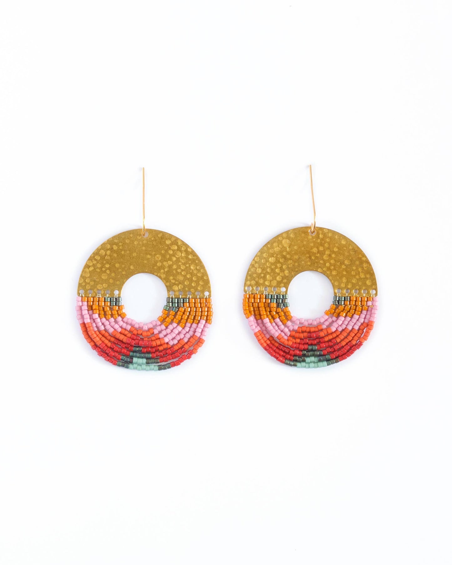 Beaded Handwoven Organic Circular Fringe Earrings (Earth)