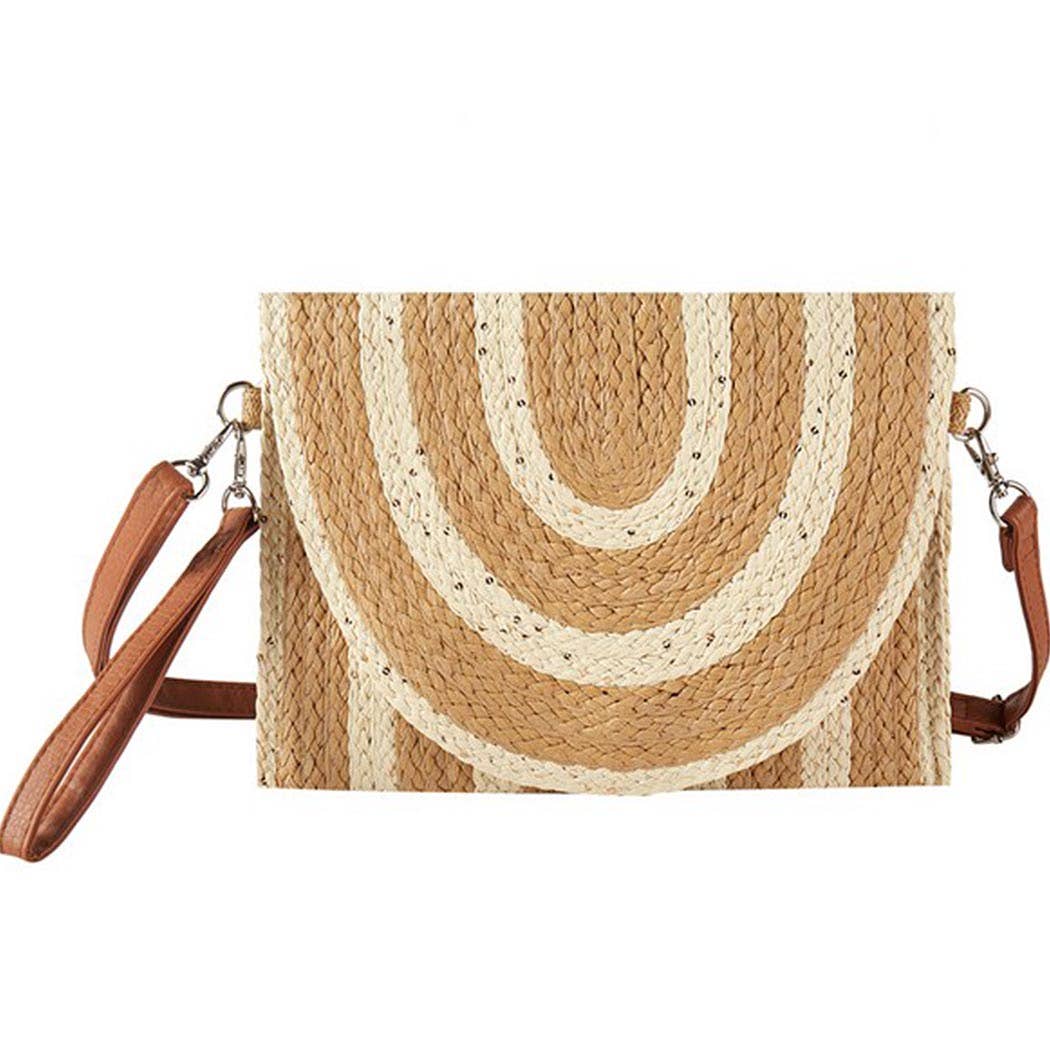 SEQUIN MIXED TWO TONE STRAW CLUTCH & CROSSBODY BAG