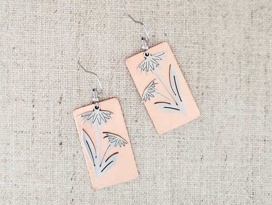 Stainless and Copper Dual Flower Layered Earrings