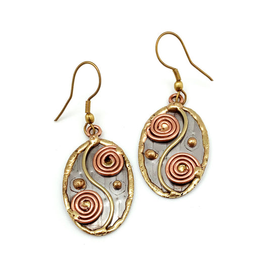 Mixed Metal Earrings - Spiral Yin Yang