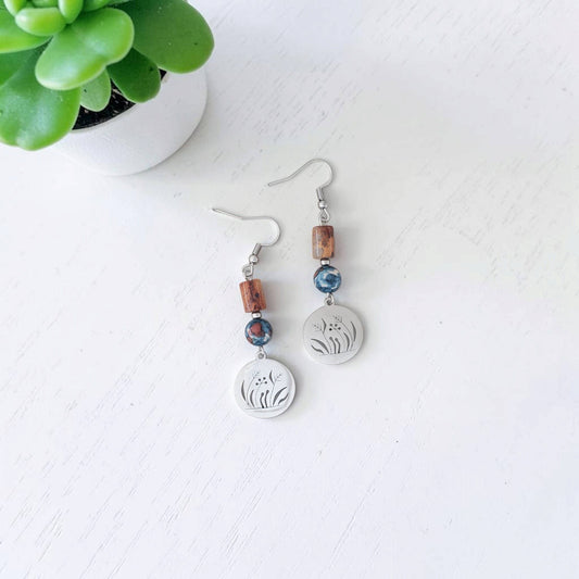 Jasper, Glass & Stainless Earrings
