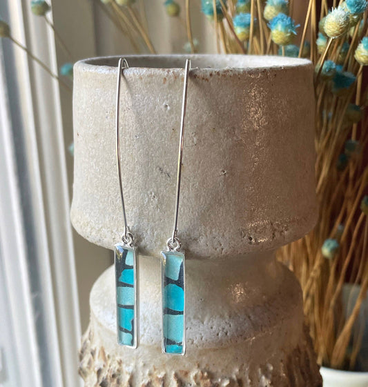 Rectangle Drop Earrings - stained glass inspo, turquoise