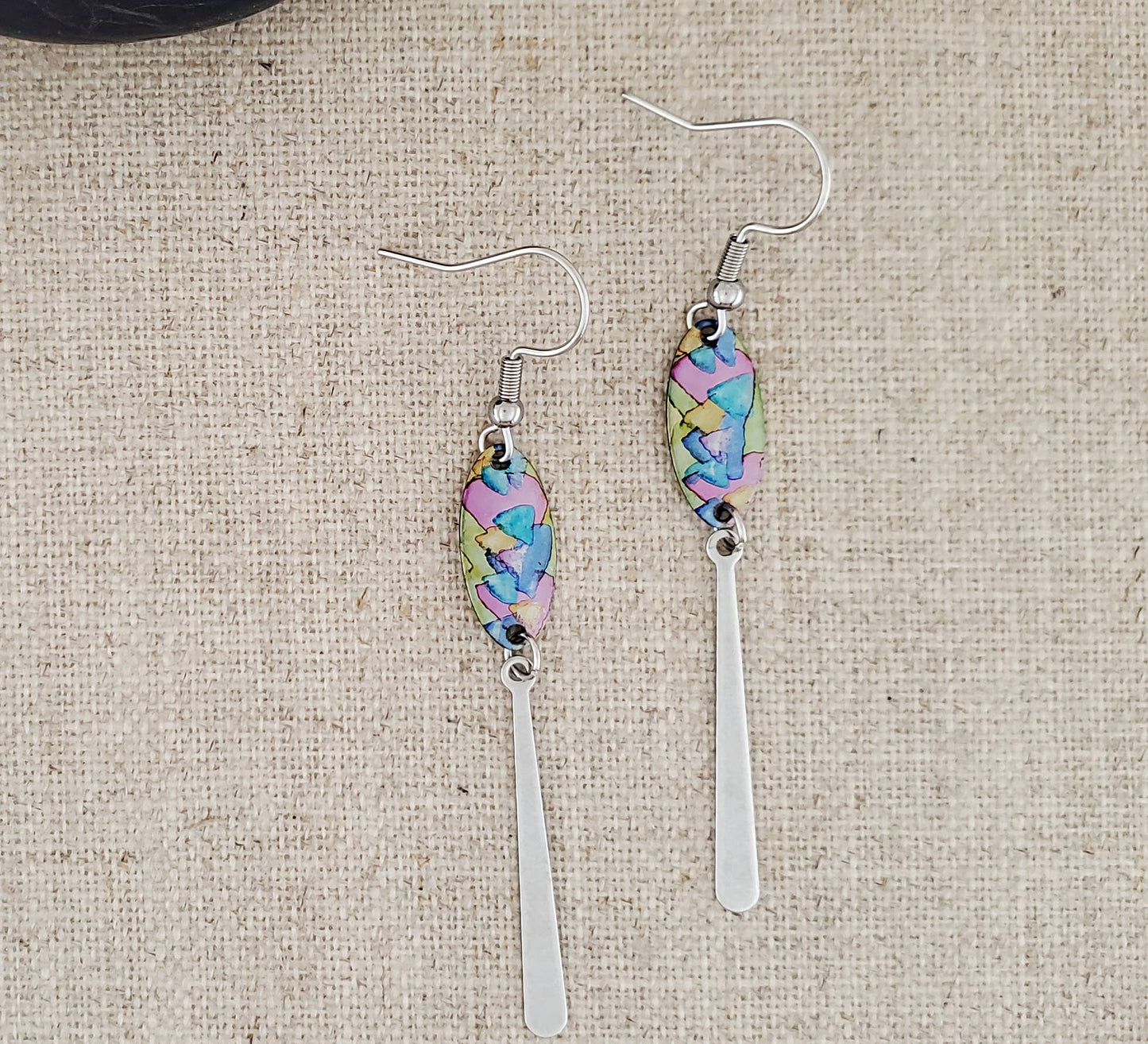 Alcohol Ink Stainless Steel Thin Drop   Earrings