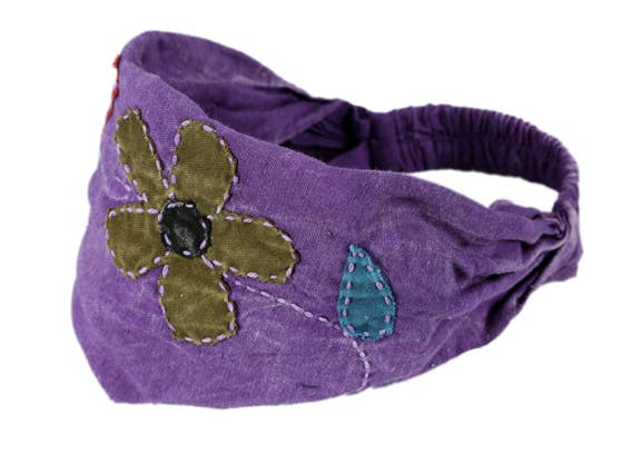 Purple Stonewash Floral Hairband -Stonewash Elastic Headband