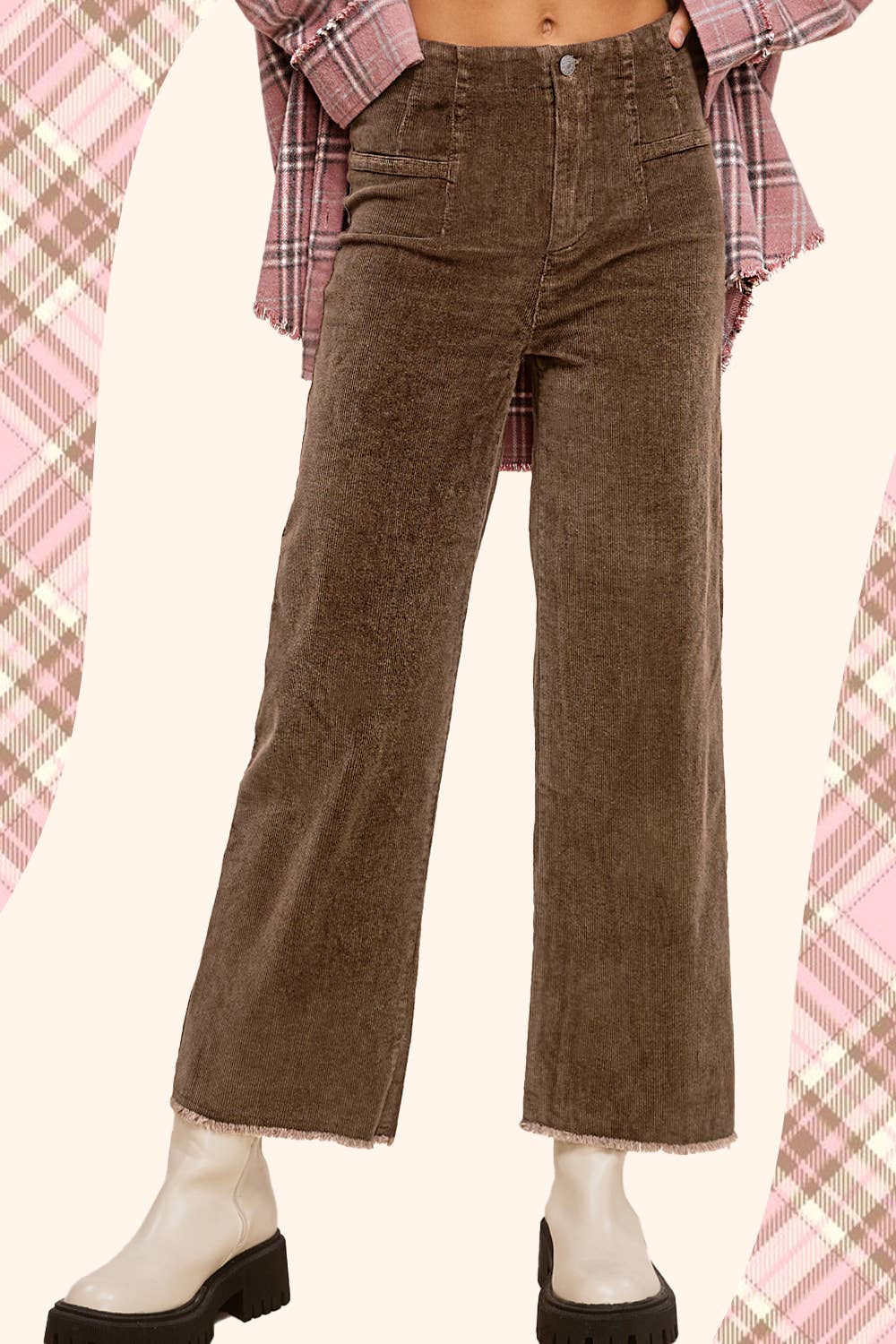 MCP4220-Mineral Washed High Waisted Wide Leg Corduroy Pants