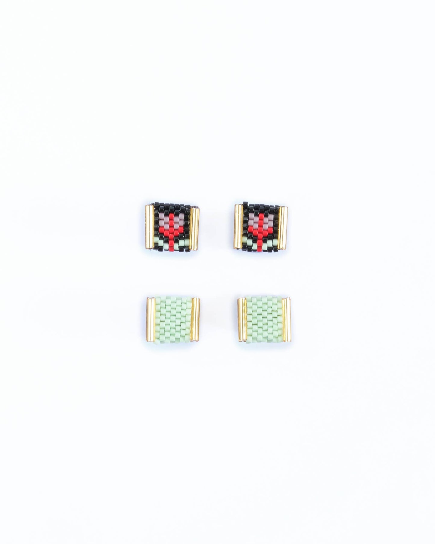 Beaded Handwoven Tulip Stud Pack (Teal/Rust)