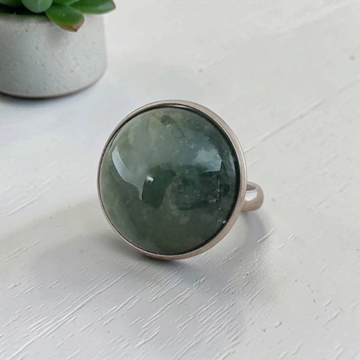 Indian Agate & Stainless Adjustable Ring