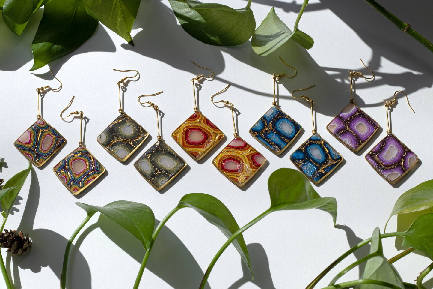 Diamond Dangle | Gold Frame Statement Earrings | Handmade