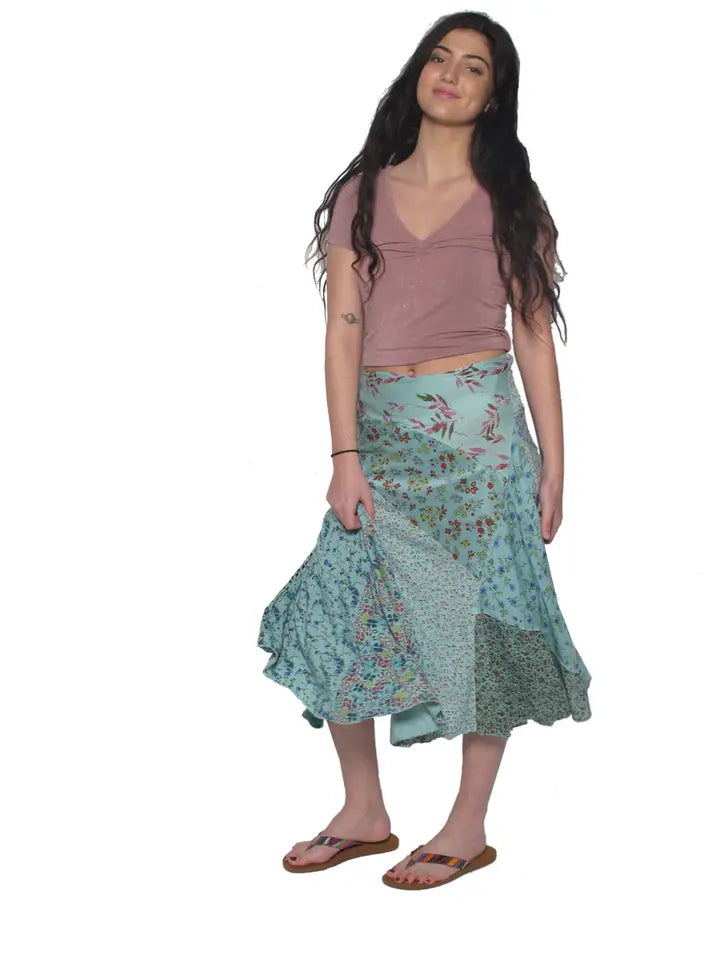 Boho Patchwork Flare Midi Skirt